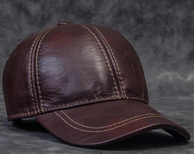 2025 Male Genuine Leather Cowhide 56-60CM Black/Brown Baseball Caps Eagle Print For Man Casual Street Gf Gorras Dad Hat
