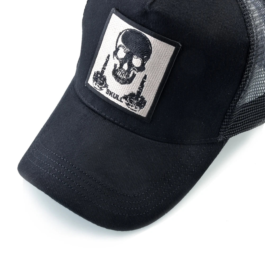 Męska czapka baseballowa z haftowaną naszywką z czaszką, czapka typu snapback w stylu hip-hopowym, czapka typu trucker dla kobiet, czapka na cztery pory roku, czapka outdoorowa z oddychającym daszkiem, czapki w kolorze kości