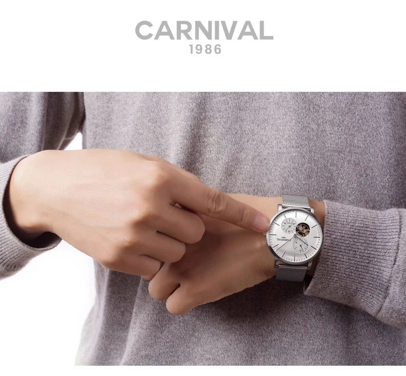 Orologio meccanico da uomo Carnival – Orologio da polso automatico di lusso con vetro zaffiro