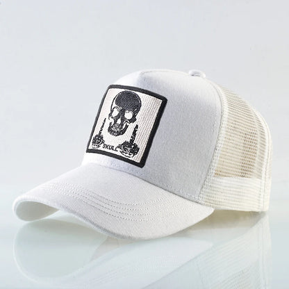 Męska czapka baseballowa z haftowaną naszywką z czaszką, czapka typu snapback w stylu hip-hopowym, czapka typu trucker dla kobiet, czapka na cztery pory roku, czapka outdoorowa z oddychającym daszkiem, czapki w kolorze kości