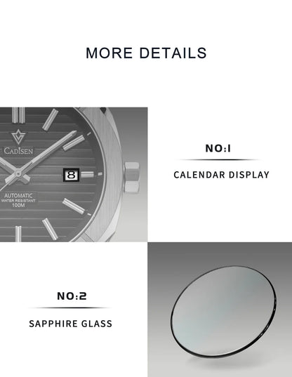 CADISEN Watch for Men Luxury Automatic Men Miyota 8215 Movement Sapphire Crystal 42mm Dial 100m Waterproof  Wristwatches C8200