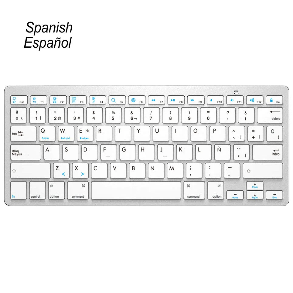 Portable Spanish Bluetooth Keyboard Light Slim Wireless Keyboard for Mac iPad iPhone iOS Android Windows Smart TV