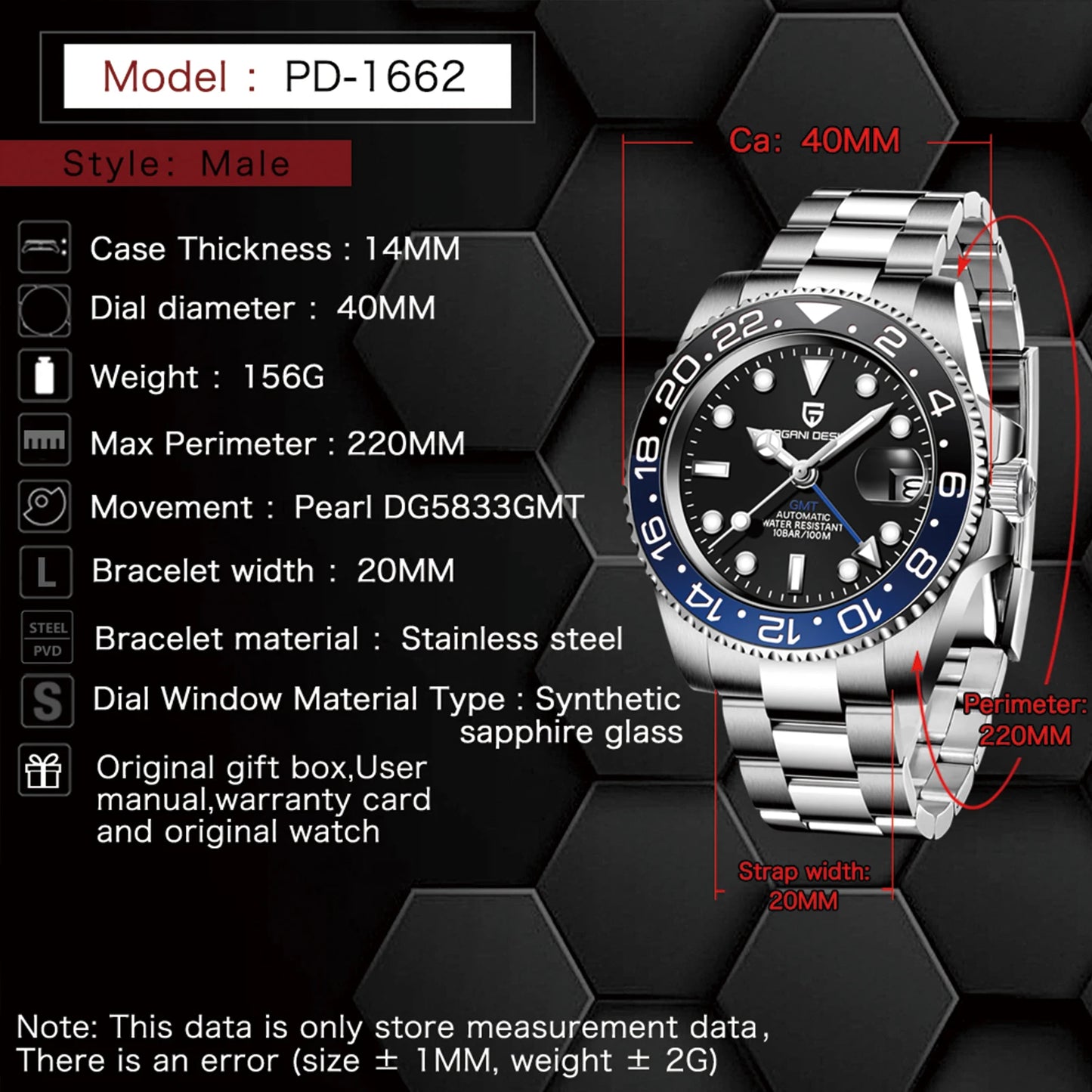 2026 Nuevo reloj mecánico de lujo para hombre PAGANI DESIGN, acero inoxidable, GMT, marca líder, cristal de zafiro, reloj para hombre