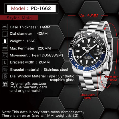 2026 Nuevo reloj mecánico de lujo para hombre PAGANI DESIGN, acero inoxidable, GMT, marca líder, cristal de zafiro, reloj para hombre