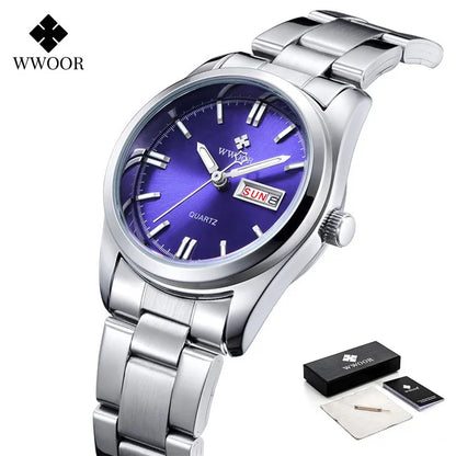 Montre Femme 2024 WWOOR Fashion Ladies Watches Waterproof Quartz Silver Clock Women Automatic Date Dress Wrist Watch Reloj Mujer