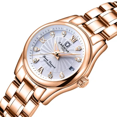 Reloj de pulsera mecánico para mujer de la marca CARNIVAL: modelo elegante, movimiento automático, cristal de zafiro, resistente al agua.