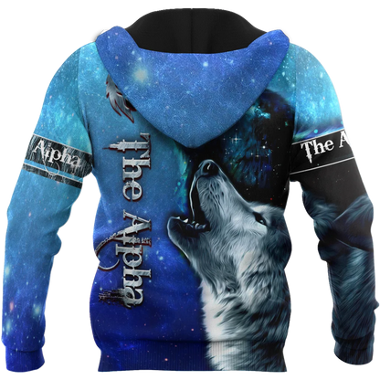 Sweatshirt com Capuz Deluxe Unissexo Beautiful The Wolf, Céu Estrelado 3D, Estampado Integral, com Fecho, Casaco Casual de Treino DW0327