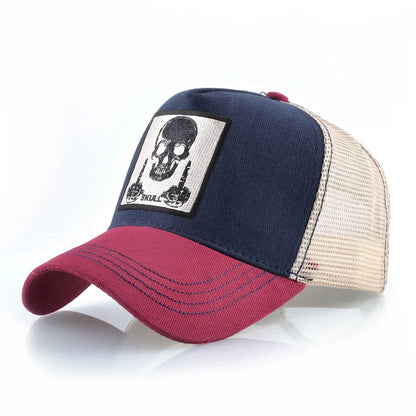 Męska czapka baseballowa z haftowaną naszywką z czaszką, czapka typu snapback w stylu hip-hopowym, czapka typu trucker dla kobiet, czapka na cztery pory roku, czapka outdoorowa z oddychającym daszkiem, czapki w kolorze kości