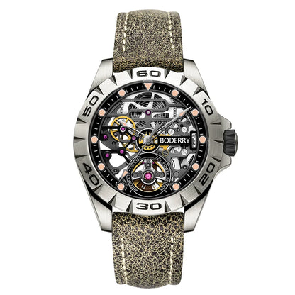 Boderry Urban Men's Titanium Watches Top Brand Fashion Skeleton Automatic Mechanical Waterproof Watch Hi-beat 72H Power-reserve