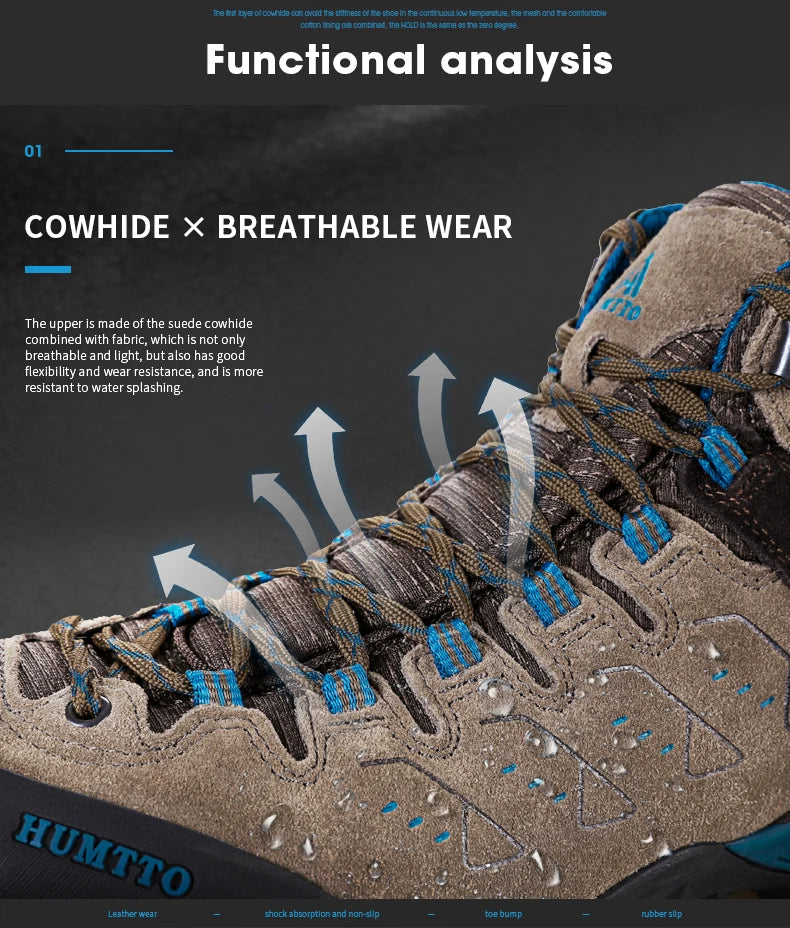 HUMTTO New Hiking Shoes Men's Waterproof Outdoor Sneakers for Men Leather Women Walking Climbing Trekking Sport Man Boots Woman