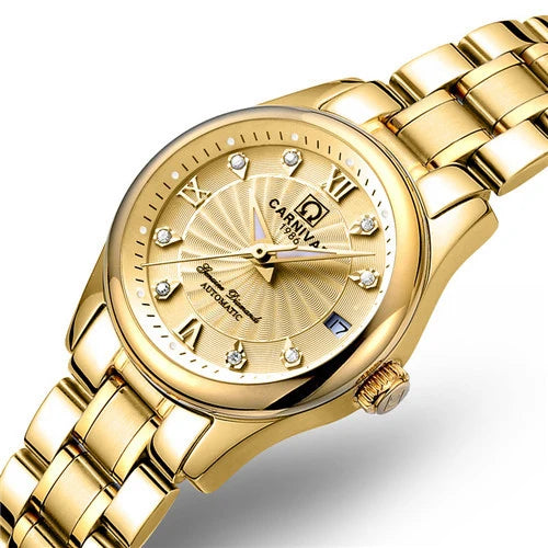 Reloj de pulsera mecánico para mujer de la marca CARNIVAL: modelo elegante, movimiento automático, cristal de zafiro, resistente al agua.