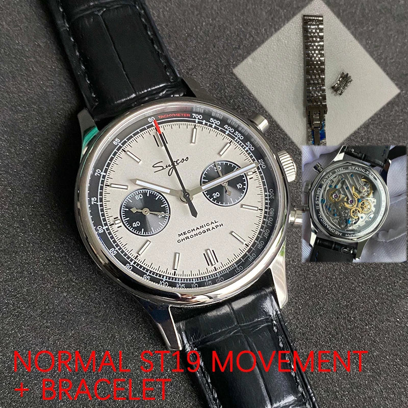 Limitovaná edícia oficiálnych pilotných mechanických hodiniek s chronografom ST19, originálne vojenské pánske náramkové hodinky s priemerom 40 mm, mechanické hodinky typu „Panda“