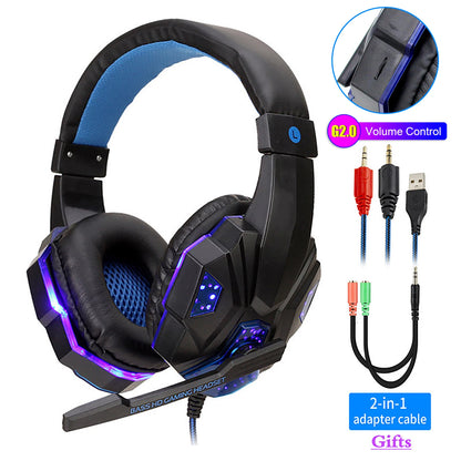 Casque de jeu lumineux RGB LED avec micro, faible latence, casque de jeu filaire 3.5mm pour ordinateur, PS4, PS5, Xbox, écouteurs stéréo basse fréquence