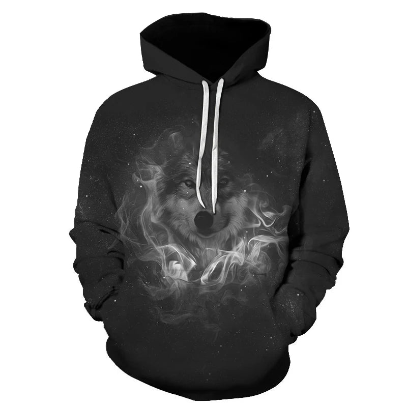 Kul vesoljska galaktična volčja kapuca, moške kapuce, svetla volčja moda, privlačne volčje kapuce, spomladanske in jesenske puloverje, majice z dolgimi rokavi, majice z dolgimi rokavi