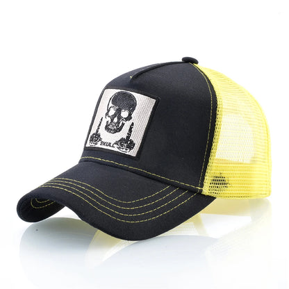 Męska czapka baseballowa z haftowaną naszywką z czaszką, czapka typu snapback w stylu hip-hopowym, czapka typu trucker dla kobiet, czapka na cztery pory roku, czapka outdoorowa z oddychającym daszkiem, czapki w kolorze kości