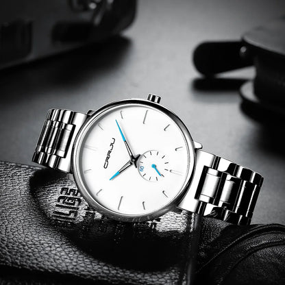 Montre pour homme CRRJU – Montre-bracelet en acier inoxydable, style décontracté et luxueux, étanche, montre de sport à quartz pour homme