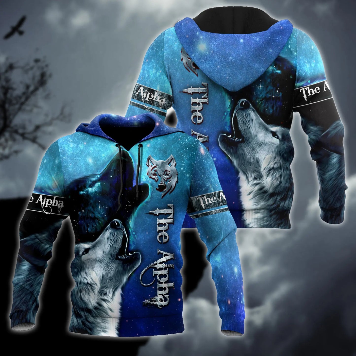 Sweatshirt com Capuz Deluxe Unissexo Beautiful The Wolf, Céu Estrelado 3D, Estampado Integral, com Fecho, Casaco Casual de Treino DW0327