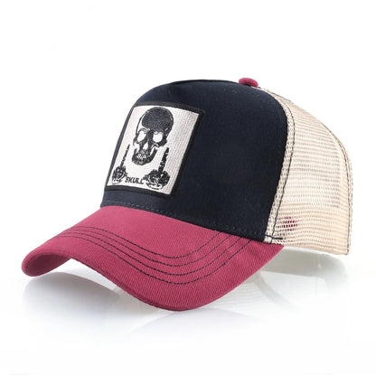 Męska czapka baseballowa z haftowaną naszywką z czaszką, czapka typu snapback w stylu hip-hopowym, czapka typu trucker dla kobiet, czapka na cztery pory roku, czapka outdoorowa z oddychającym daszkiem, czapki w kolorze kości