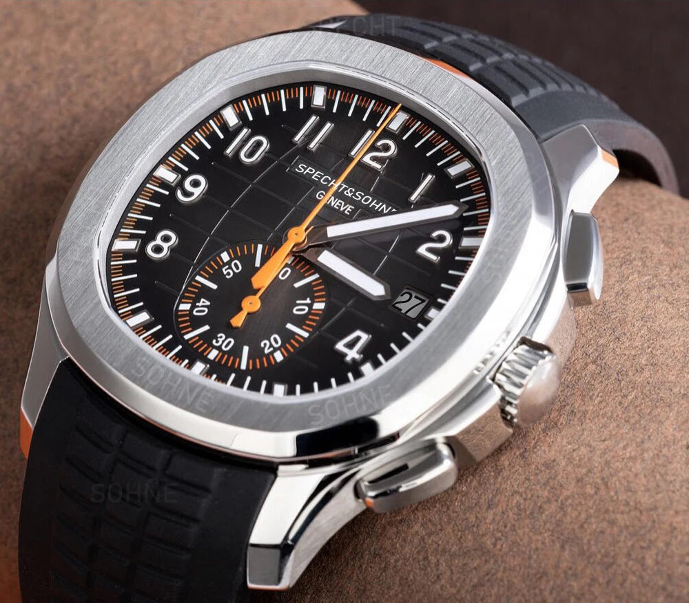 2025 Specht & Söhne Luxury Sports Quartz Watch Japan VD53 Chronograph Stainless Steel Watch Rubber Strap Reloj Hombre Waterproof