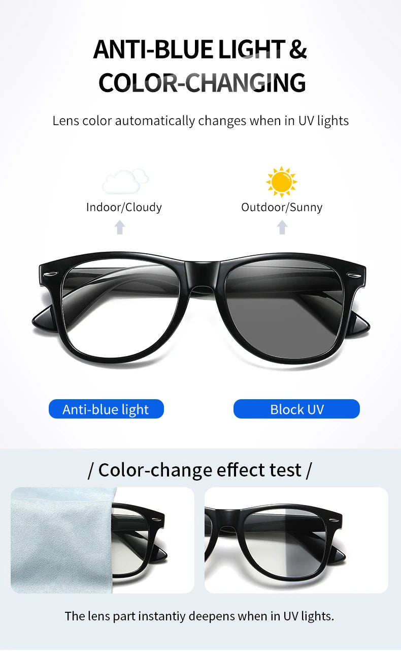 Women Photochromic Glasses Blue Light Blocking Lenses Men Prescription Reading Myopia Eyewear Anti Fatigue PC Eyeglasses Frame