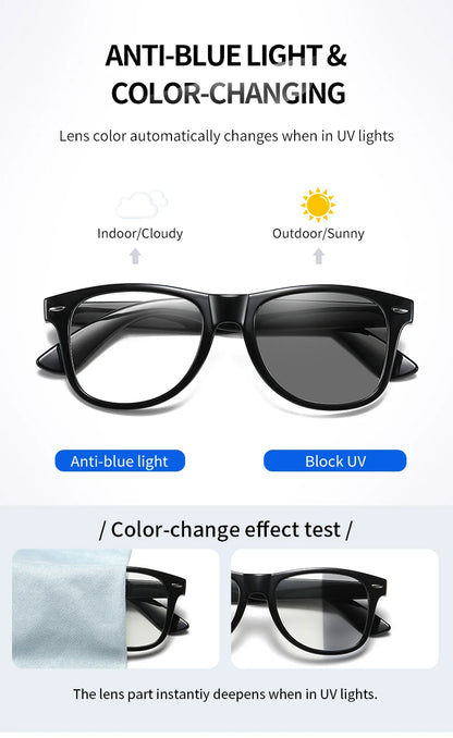 Women Photochromic Glasses Blue Light Blocking Lenses Men Prescription Reading Myopia Eyewear Anti Fatigue PC Eyeglasses Frame