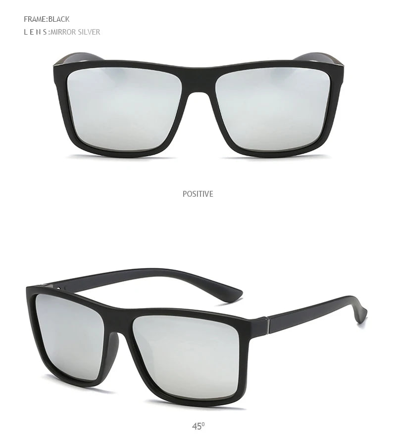 Classic Black Square Polarized Sunglasses Men Fashion Mirror Blue Sun Glasses Unisex Vintage Anti Glare Driving Shades UV400