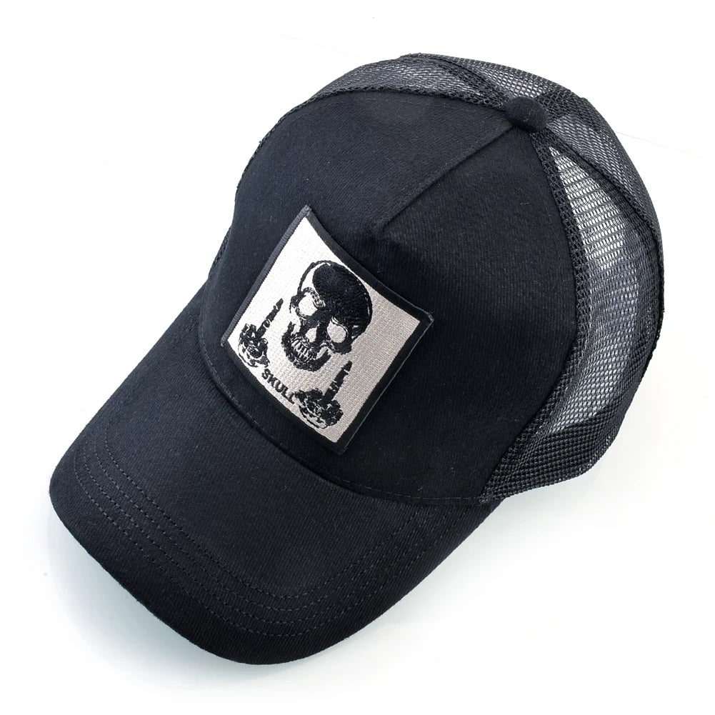 Męska czapka baseballowa z haftowaną naszywką z czaszką, czapka typu snapback w stylu hip-hopowym, czapka typu trucker dla kobiet, czapka na cztery pory roku, czapka outdoorowa z oddychającym daszkiem, czapki w kolorze kości