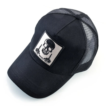 Męska czapka baseballowa z haftowaną naszywką z czaszką, czapka typu snapback w stylu hip-hopowym, czapka typu trucker dla kobiet, czapka na cztery pory roku, czapka outdoorowa z oddychającym daszkiem, czapki w kolorze kości