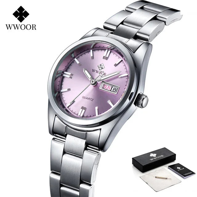 Montre Femme 2024 WWOOR Fashion Ladies Watches Waterproof Quartz Silver Clock Women Automatic Date Dress Wrist Watch Reloj Mujer