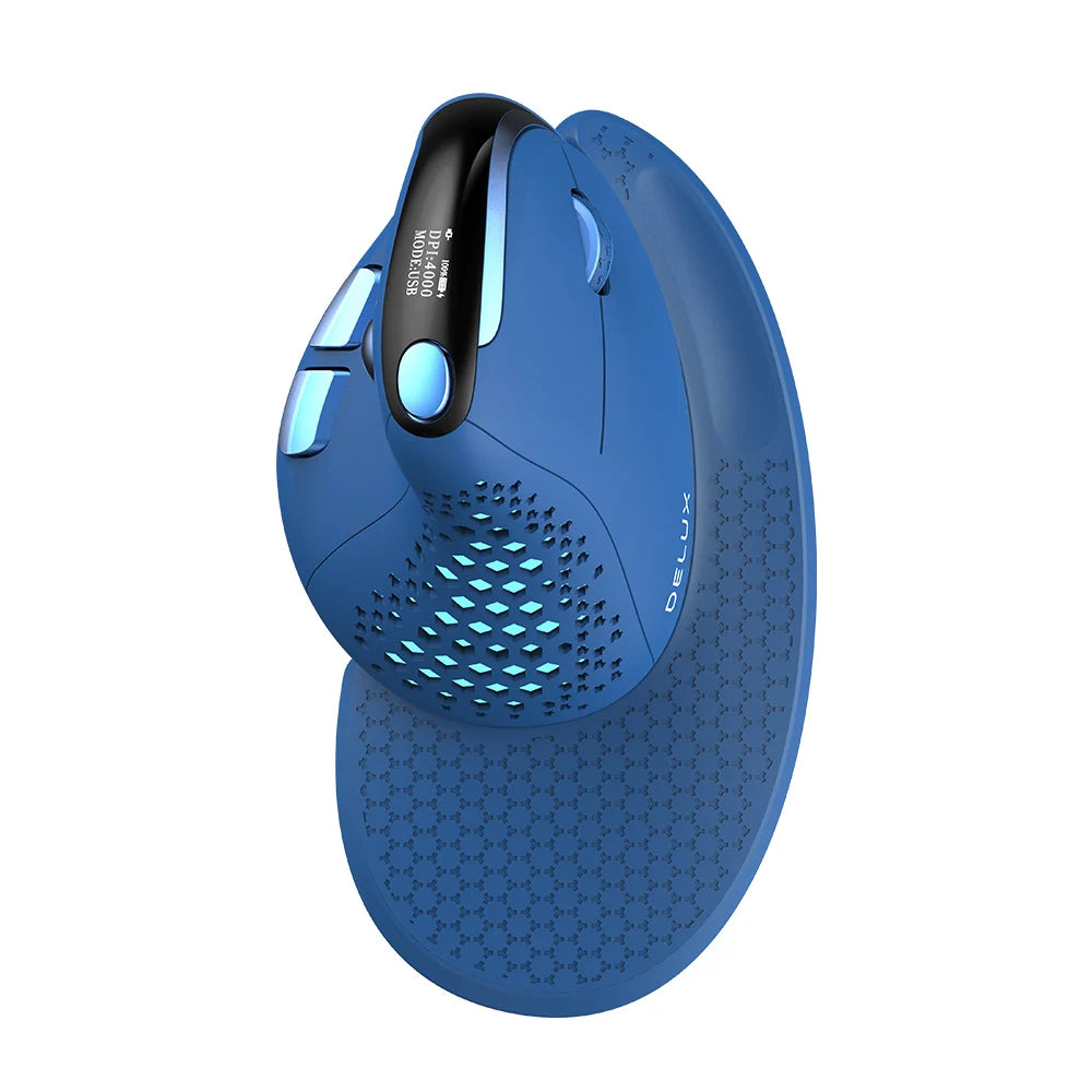 DELUX M618XSD Ergonomic Vertical Mouse with OLED Screen, 4000 DPI, Rechargeable 1000mAh Battery, Wireless & Wired Computer Mouse