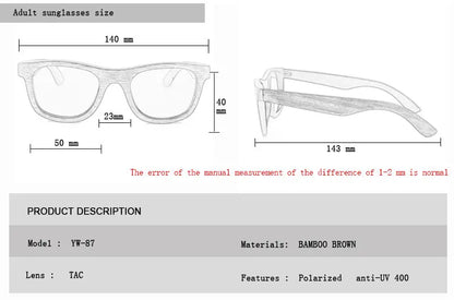 Handmade Natural  Bamboo Wooden Sunglass Fashion Polarized Sunglasses for Men Women's Shade Sun Glasses Wood Oculos De Sol