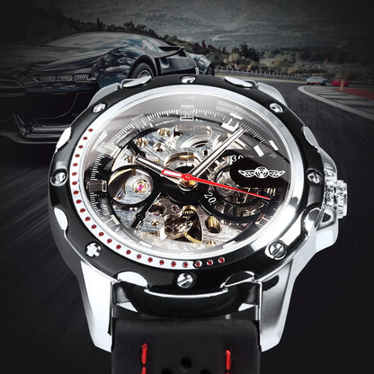 Orologio automatico da uomo WINNER – Modello meccanico scheletrato, lancette luminescenti, cinturino in gomma, stile sportivo e lussuoso, ideale per le attività all’aria aperta