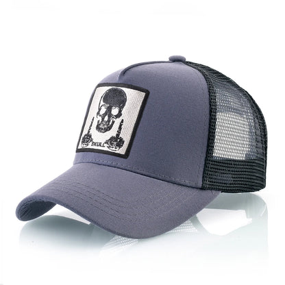 Męska czapka baseballowa z haftowaną naszywką z czaszką, czapka typu snapback w stylu hip-hopowym, czapka typu trucker dla kobiet, czapka na cztery pory roku, czapka outdoorowa z oddychającym daszkiem, czapki w kolorze kości