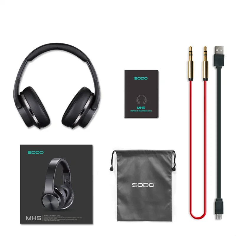 Casque Bluetooth supra-auriculaire robuste 2-en-1 SODO MH-5 avec haut-parleur, casque sans fil pliable avec micro, 3 modes d'égalisation