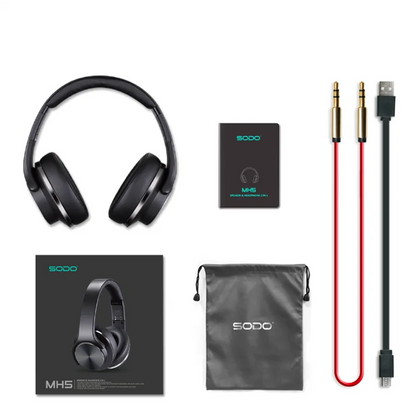 Casque Bluetooth supra-auriculaire robuste 2-en-1 SODO MH-5 avec haut-parleur, casque sans fil pliable avec micro, 3 modes d'égalisation