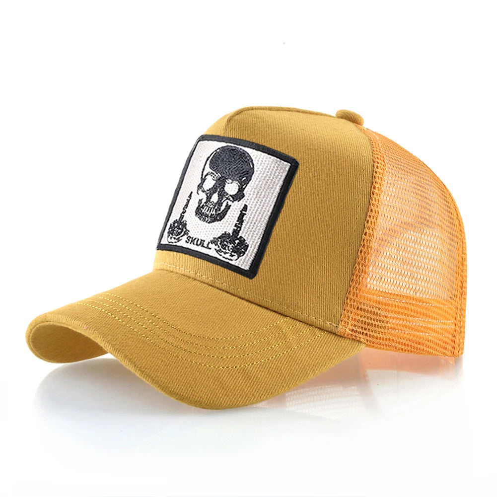 Męska czapka baseballowa z haftowaną naszywką z czaszką, czapka typu snapback w stylu hip-hopowym, czapka typu trucker dla kobiet, czapka na cztery pory roku, czapka outdoorowa z oddychającym daszkiem, czapki w kolorze kości