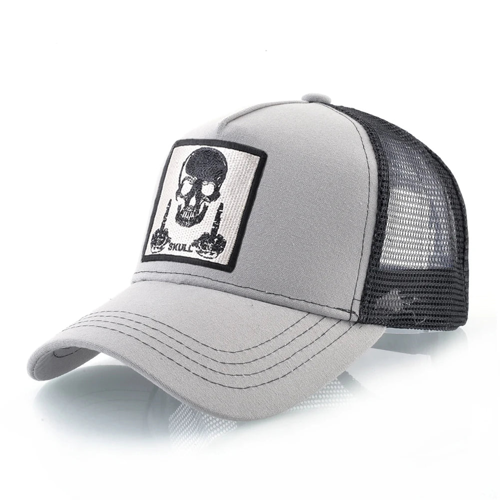 Męska czapka baseballowa z haftowaną naszywką z czaszką, czapka typu snapback w stylu hip-hopowym, czapka typu trucker dla kobiet, czapka na cztery pory roku, czapka outdoorowa z oddychającym daszkiem, czapki w kolorze kości