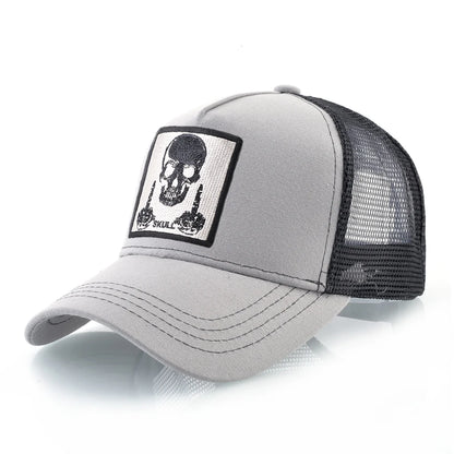 Męska czapka baseballowa z haftowaną naszywką z czaszką, czapka typu snapback w stylu hip-hopowym, czapka typu trucker dla kobiet, czapka na cztery pory roku, czapka outdoorowa z oddychającym daszkiem, czapki w kolorze kości