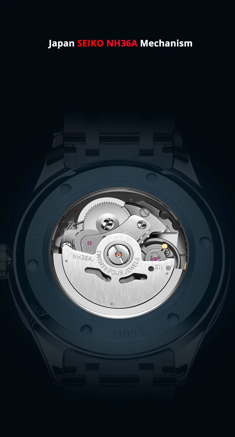 Luxury Tungsten Watch for Men 2024 New Japan SEIKO NH36A Movement Automatic Watches Men Sapphire Calendar Luminous Montre Homme