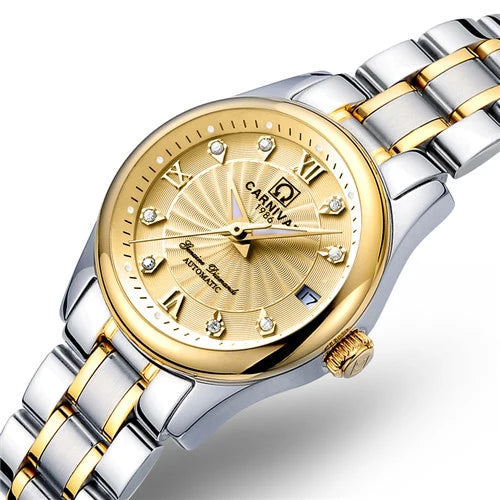 Reloj de pulsera mecánico para mujer de la marca CARNIVAL: modelo elegante, movimiento automático, cristal de zafiro, resistente al agua.