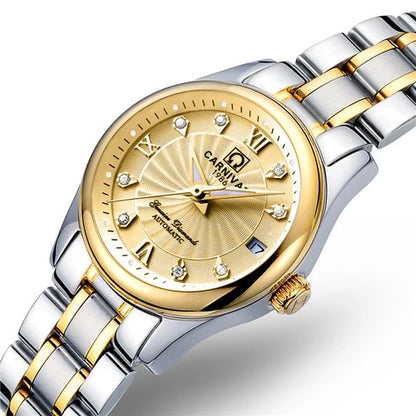 Reloj de pulsera mecánico para mujer de la marca CARNIVAL: modelo elegante, movimiento automático, cristal de zafiro, resistente al agua.