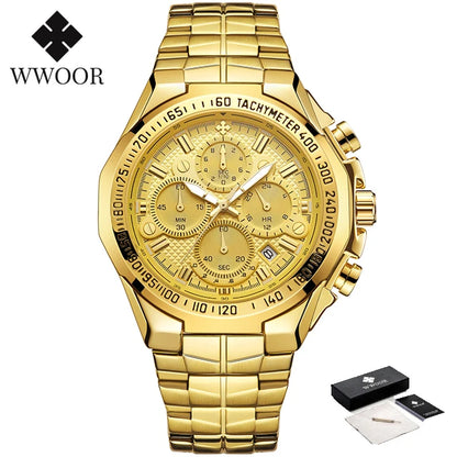 Sports Watches For Men Fashion Quartz Men Big Clock WWOOR Top Brand Luxury Military Full Steel Waterproof Chronograph Wristwatch