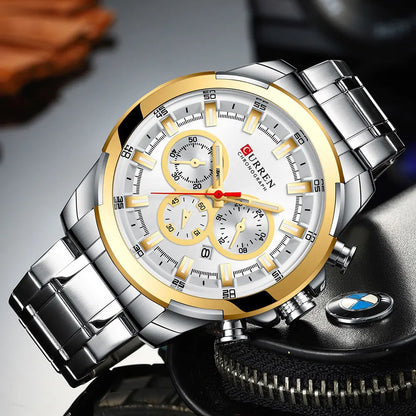 CURREN Montres pour hommes Top marque grande montre de sport de luxe hommes montres à quartz en acier militaire chronographe or conception horloge masculine