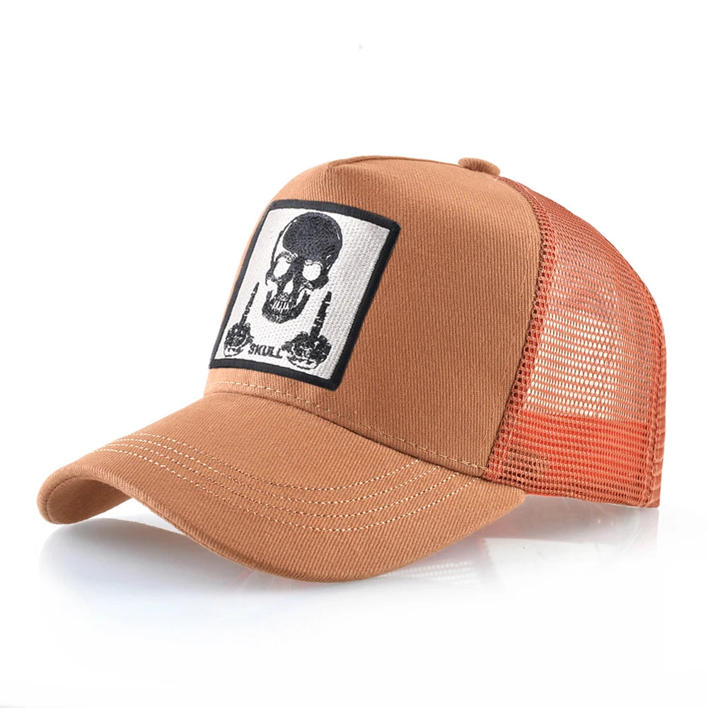 Męska czapka baseballowa z haftowaną naszywką z czaszką, czapka typu snapback w stylu hip-hopowym, czapka typu trucker dla kobiet, czapka na cztery pory roku, czapka outdoorowa z oddychającym daszkiem, czapki w kolorze kości
