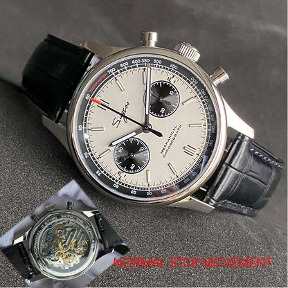 Limitovaná edícia oficiálnych pilotných mechanických hodiniek s chronografom ST19, originálne vojenské pánske náramkové hodinky s priemerom 40 mm, mechanické hodinky typu „Panda“
