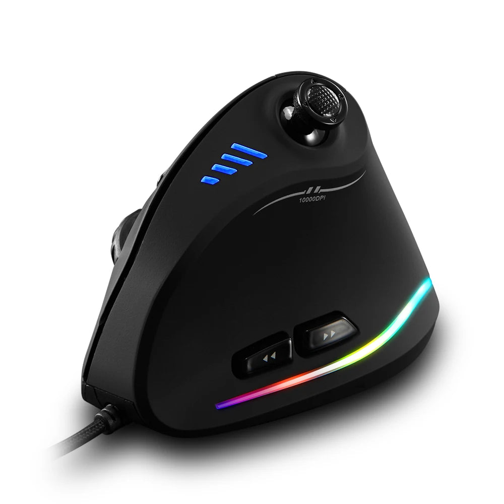 Zelotes C-18 kabelgebundene Gaming-Maus, 11 programmierbare Tasten, 10000DPI Laser-Engine, RGB-Lichtleiste, 128KB, vertikale Maus für Laptop und PC