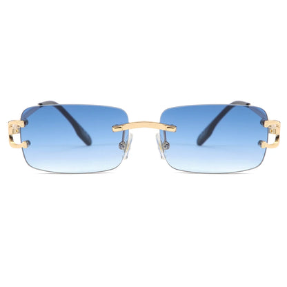 Kachawoo retro rectangular sunglasses rimless male female uv400 small sun glasses fashion blue pink gold metal birthday gifts
