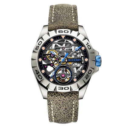 Boderry Urban Men's Titanium Watches Top Brand Fashion Skeleton Automatic Mechanical Waterproof Watch Hi-beat 72H Power-reserve