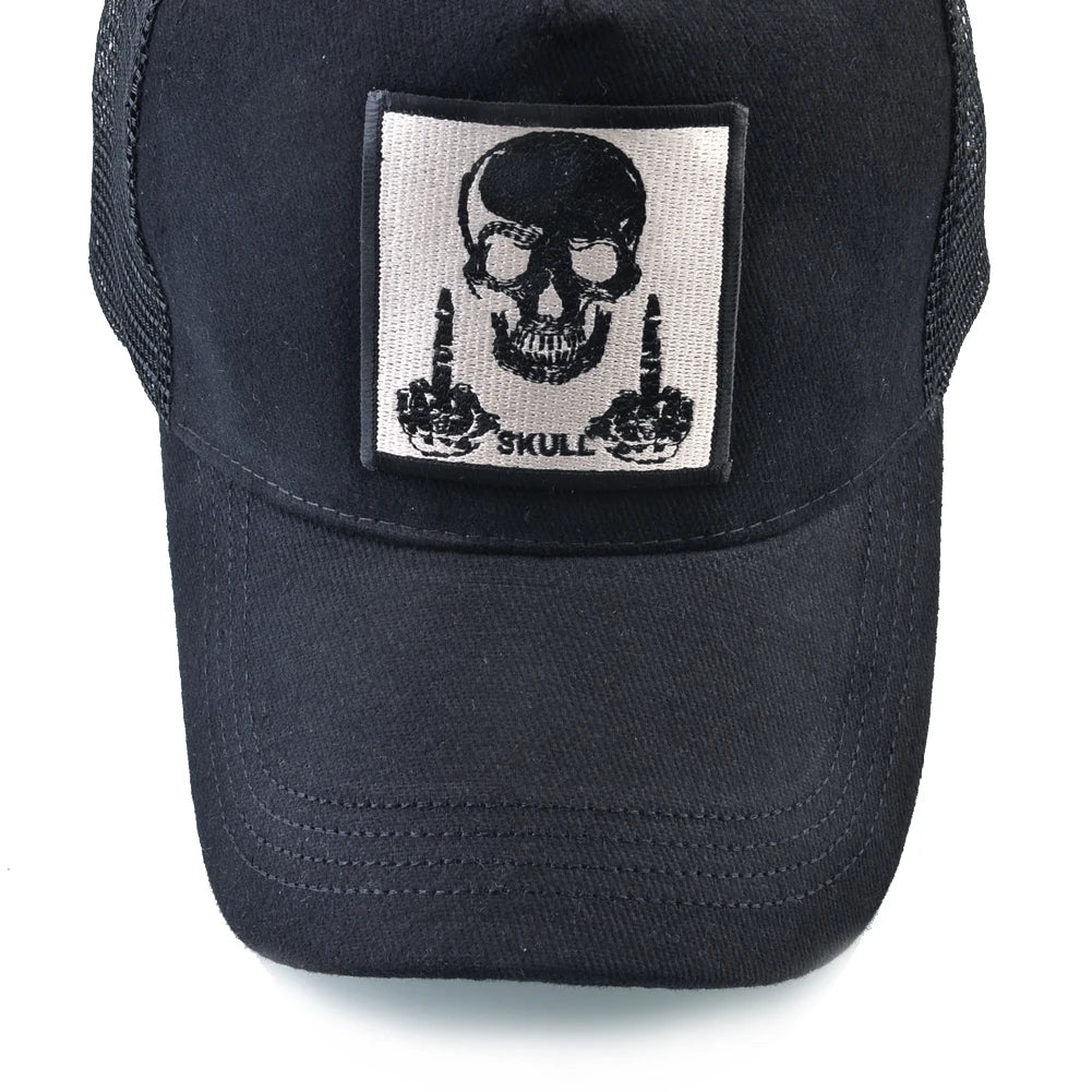 Męska czapka baseballowa z haftowaną naszywką z czaszką, czapka typu snapback w stylu hip-hopowym, czapka typu trucker dla kobiet, czapka na cztery pory roku, czapka outdoorowa z oddychającym daszkiem, czapki w kolorze kości