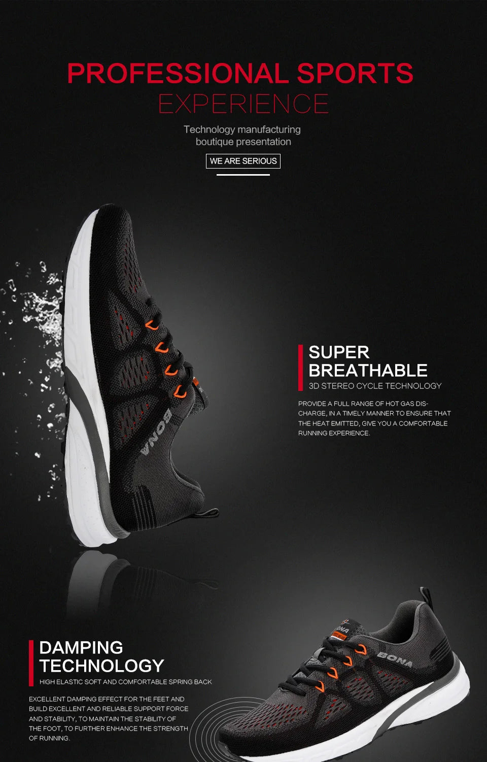 BONA Sneakers for Men, Sport Mesh Trainers, Lightweight Running Shoes for Women, Outdoor Athletic Shoes for Men